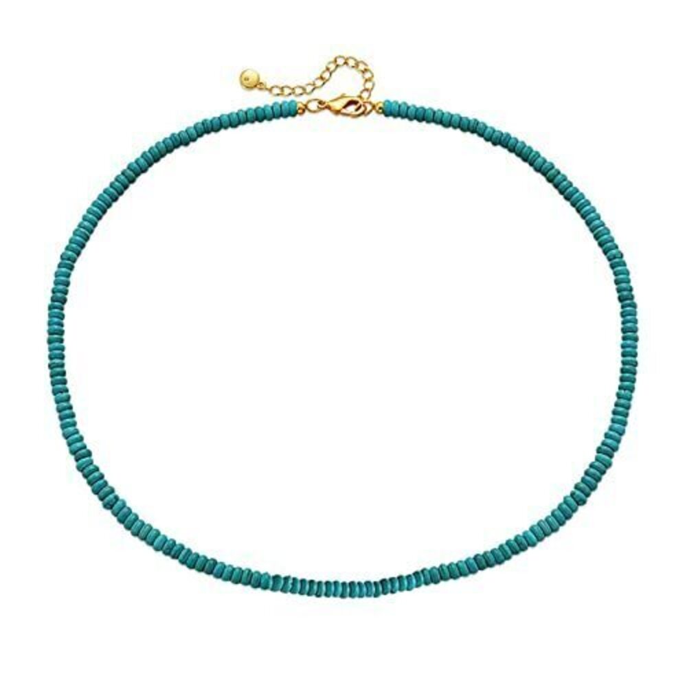 7650 Turquoise Beaded Necklace 18k Gold Plated Turquoise Choker Necklaces